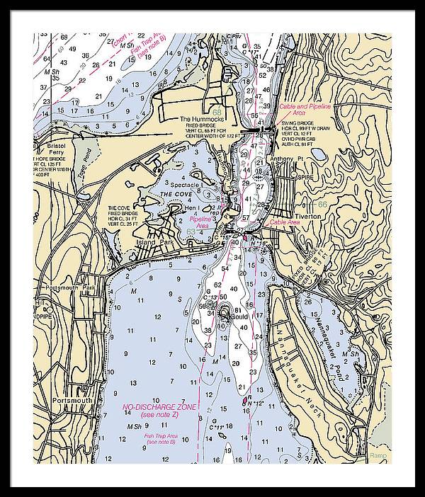 Tiverton-rhode Island Nautical Chart - Framed Print