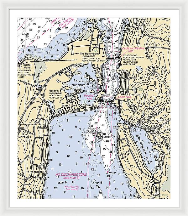 Tiverton-rhode Island Nautical Chart - Framed Print