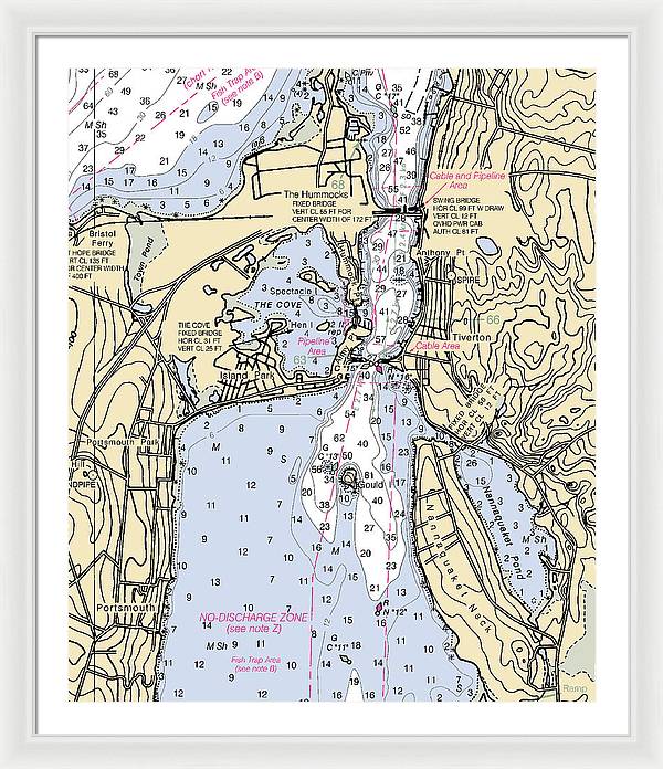 Tiverton-rhode Island Nautical Chart - Framed Print