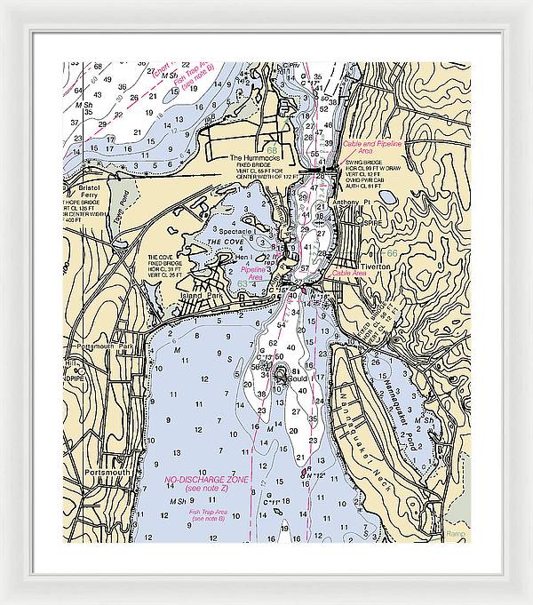 Tiverton-rhode Island Nautical Chart - Framed Print