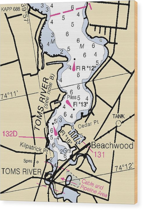 Toms River -New Jersey Nautical Chart _V3 Wood Print