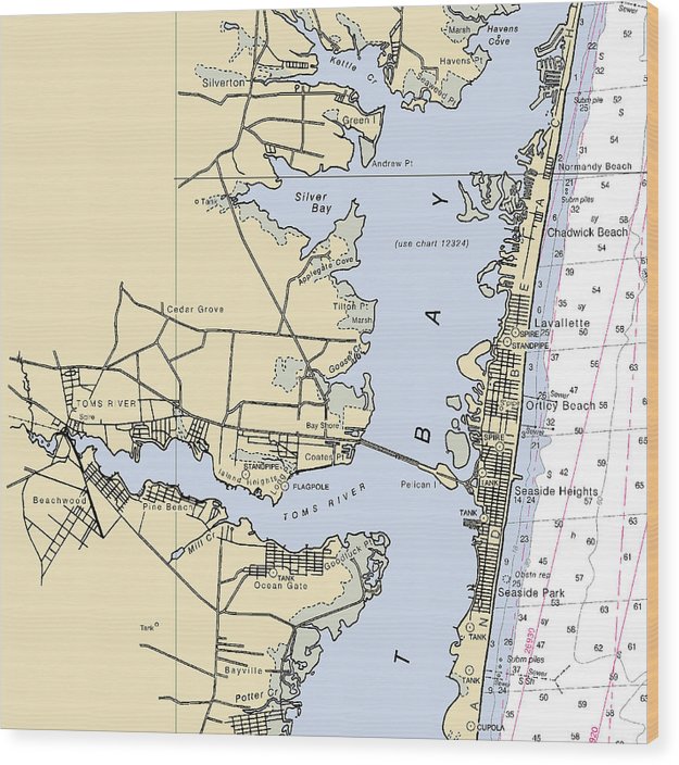 Toms River -New Jersey Nautical Chart _V4 Wood Print