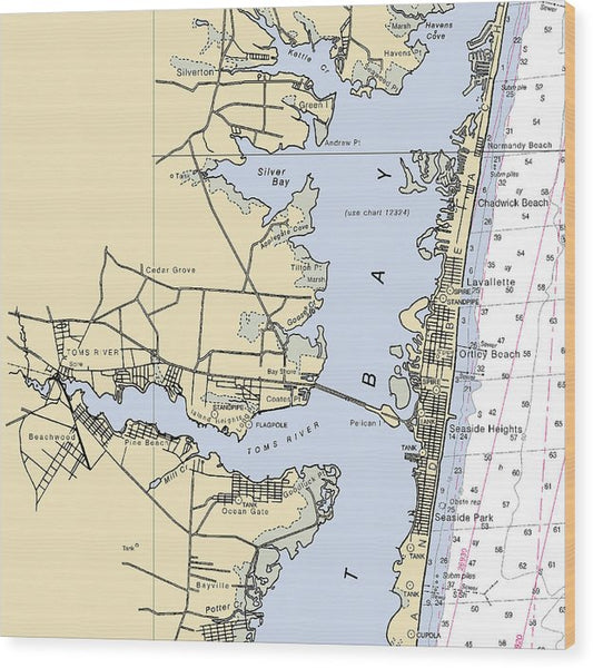 Toms River -New Jersey Nautical Chart _V4 Wood Print