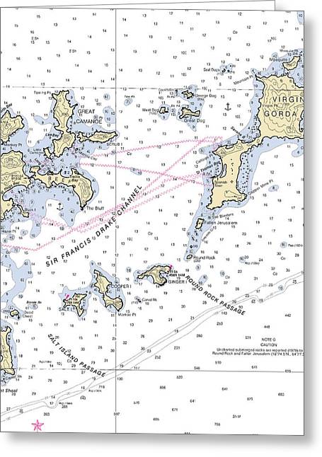 Tortola Virgin Gorda-virgin Islands Nautical Chart - Greeting Card