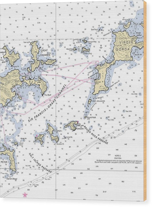 Tortola Virgin Gorda-Virgin Islands Nautical Chart Wood Print