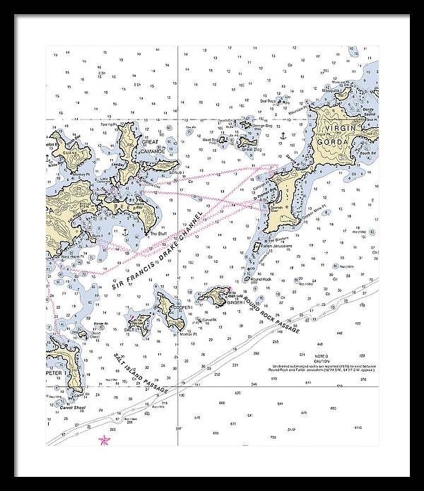 Tortola Virgin Gorda-virgin Islands Nautical Chart - Framed Print