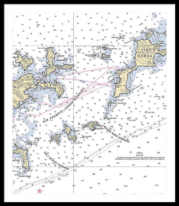 Tortola Virgin Gorda-virgin Islands Nautical Chart - Framed Print