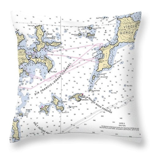 Tortola Virgin Gorda-virgin Islands Nautical Chart - Throw Pillow