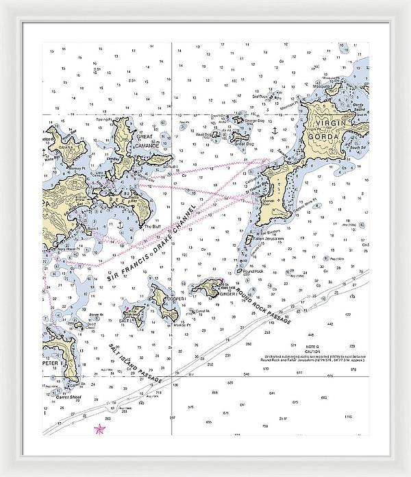 Tortola Virgin Gorda-virgin Islands Nautical Chart - Framed Print