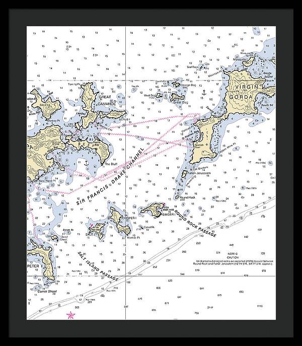 Tortola Virgin Gorda-virgin Islands Nautical Chart - Framed Print