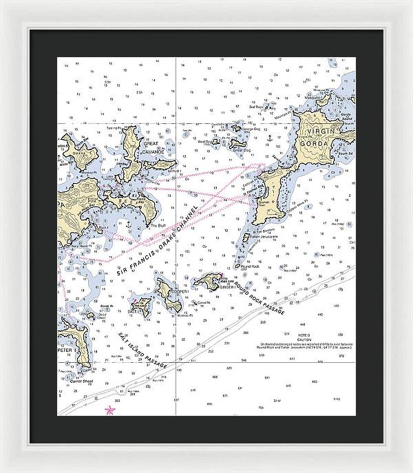 Tortola Virgin Gorda-virgin Islands Nautical Chart - Framed Print