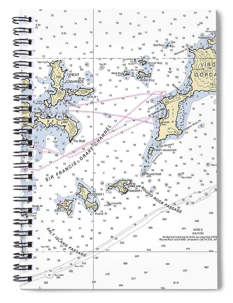 Tortola Virgin Gorda Virgin Islands Nautical Chart Spiral Notebook