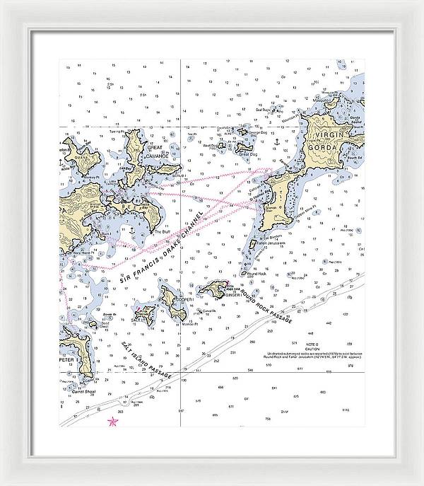 Tortola Virgin Gorda-virgin Islands Nautical Chart - Framed Print