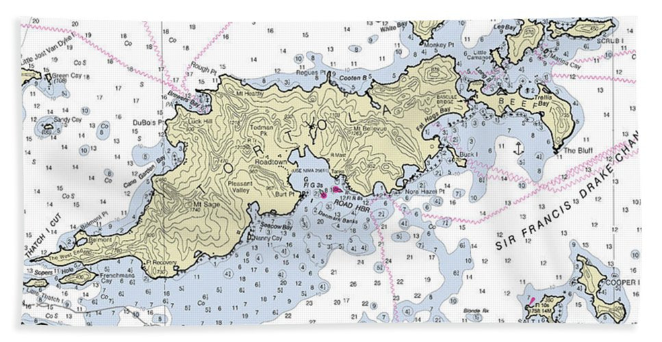 Tortola Virgin Islands Nautical Chart - Bath Towel