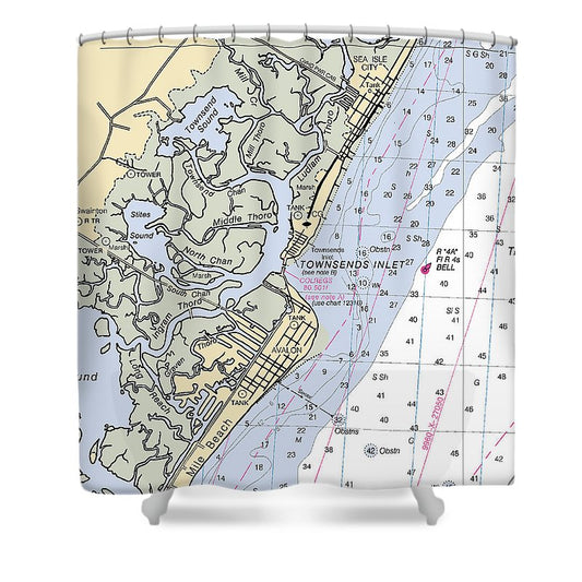 Townsends Inlet New Jersey Nautical Chart Shower Curtain