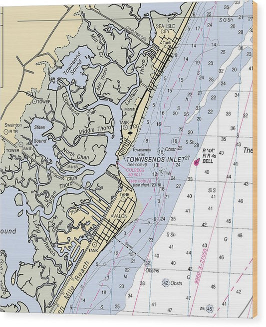 Townsends Inlet-New Jersey Nautical Chart Wood Print