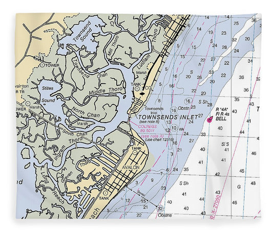 Townsends Inlet New Jersey Nautical Chart Blanket