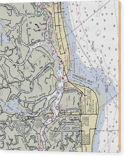 Townsends Inlet -New Jersey Nautical Chart _V2 Wood Print
