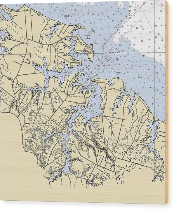 Travis Point-Virginia Nautical Chart Wood Print