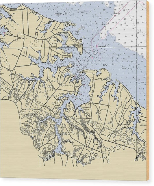 Travis Point-Virginia Nautical Chart Wood Print