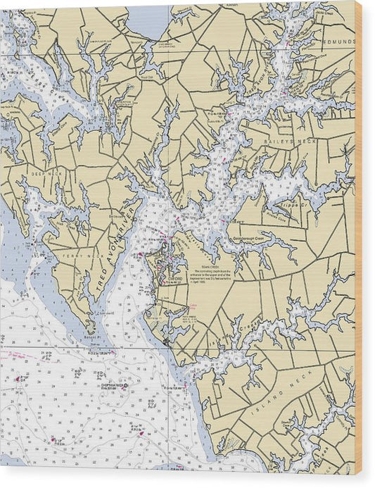 Tred Avon River-Maryland Nautical Chart Wood Print