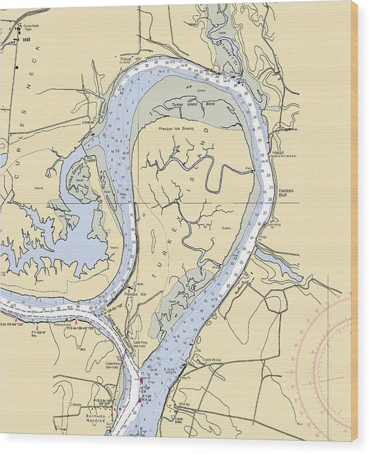 Turkey Island-Virginia Nautical Chart Wood Print