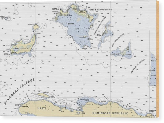 Turks And  Caicos-Virgin Islands Nautical Chart Wood Print