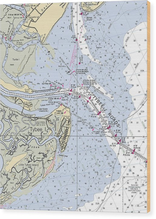 Tybee Roads-Georgia Nautical Chart Wood Print