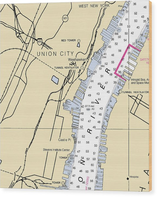 Union City-New Jersey Nautical Chart Wood Print