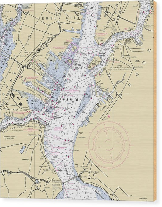 Upper Bay-New York Nautical Chart Wood Print