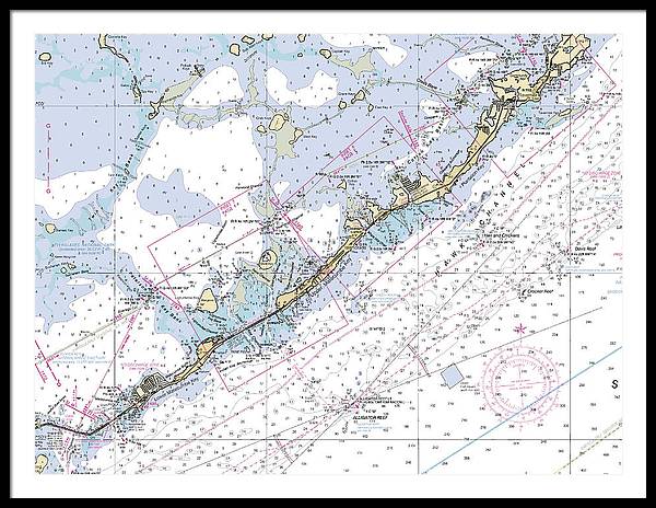 Upper-keys -florida Nautical Chart _v6 - Framed Print