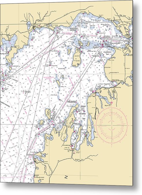 A beuatiful Metal Print of the Upper Lake Michigan-Lake Michigan Nautical Chart - Metal Print by SeaKoast.  100% Guarenteed!