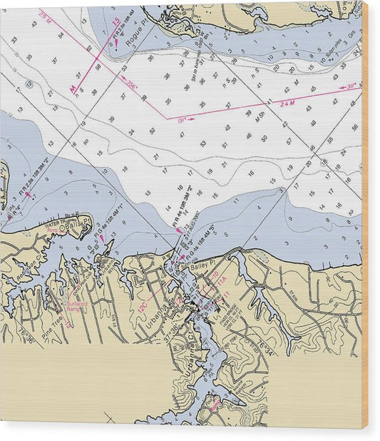 Urbanna-Virginia Nautical Chart Wood Print