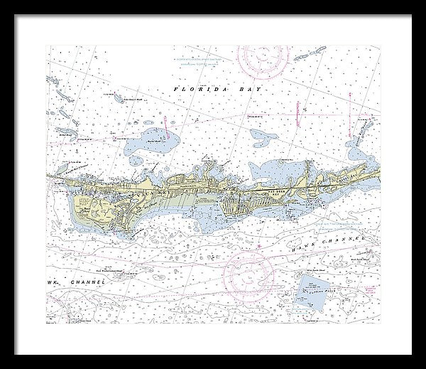Vaca Key Marathon Florida Nautical Chart - Framed Print