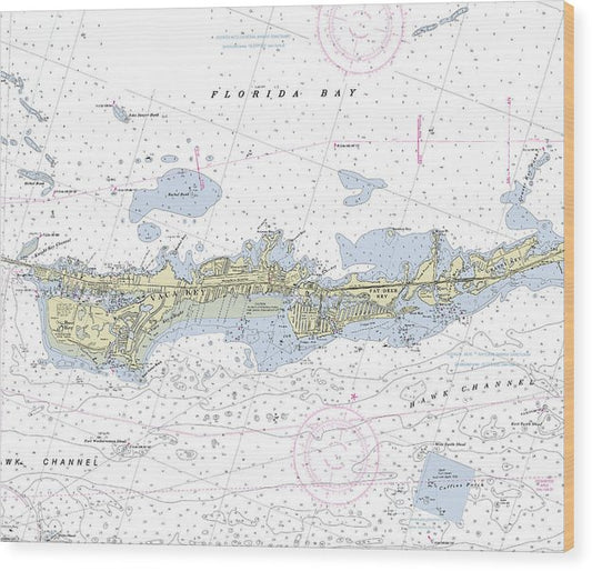Vaca Key Marathon Florida Nautical Chart Wood Print