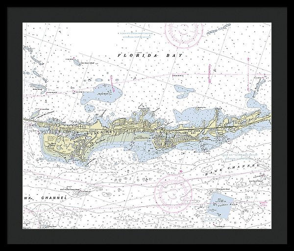 Vaca Key Marathon Florida Nautical Chart - Framed Print