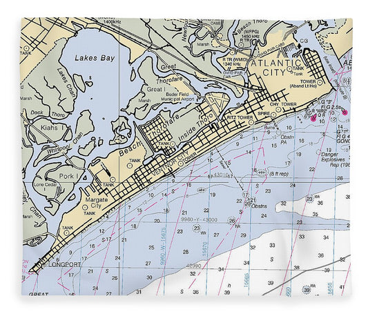 Ventnor City New Jersey Nautical Chart Blanket