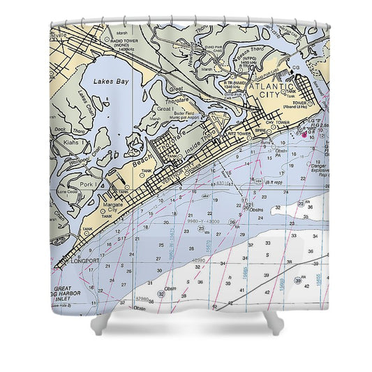 Ventnor City New Jersey Nautical Chart Shower Curtain