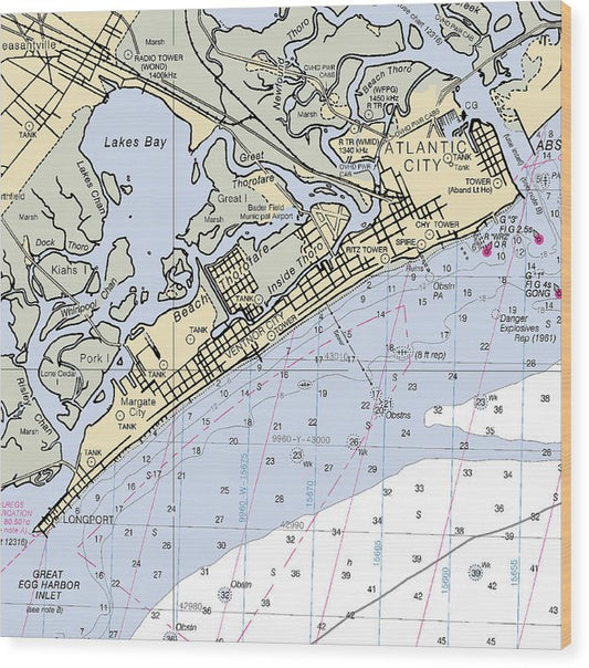 Ventnor City-New Jersey Nautical Chart Wood Print