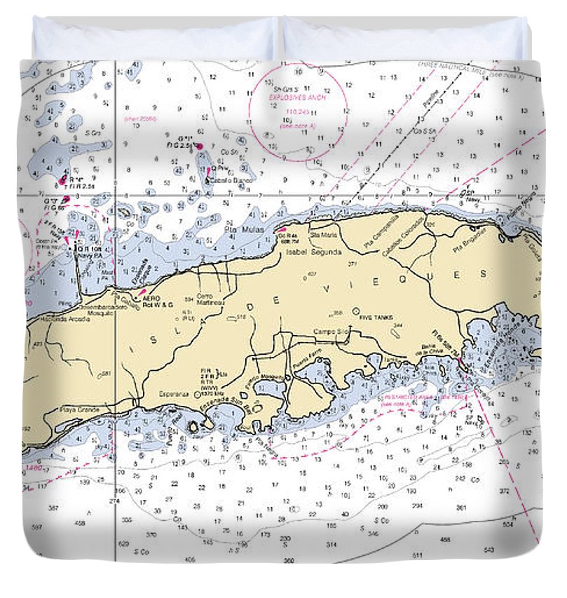 Vieques Puerto Rico Nautical Chart Duvet Cover