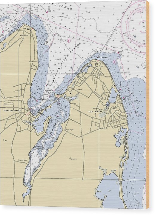 Vineyard Haven Harbor-Massachusetts Nautical Chart Wood Print