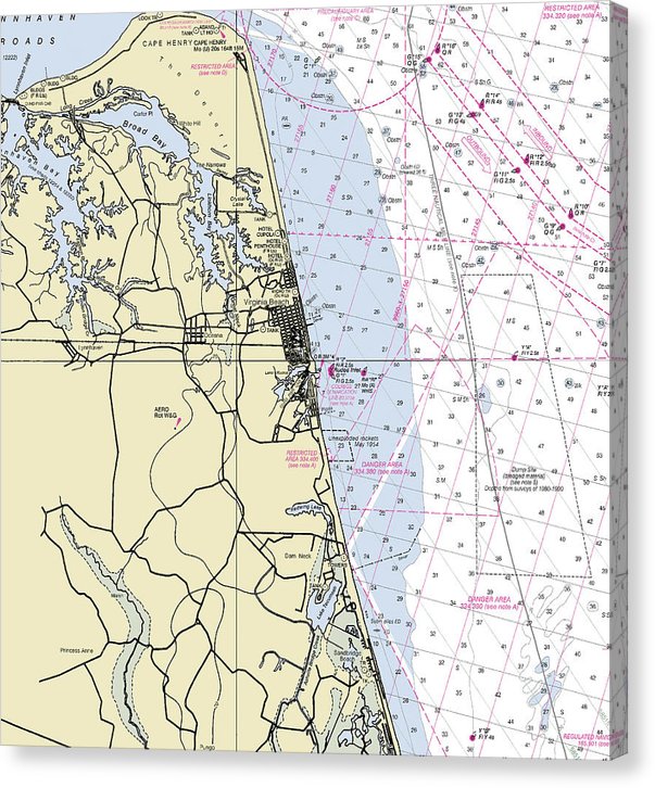 Virginia Beach Virginia Nautical Chart Canvas Print