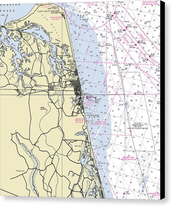 Virginia Beach Virginia Nautical Chart - Canvas Print