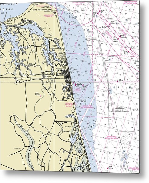 A beuatiful Metal Print of the Virginia Beach Virginia Nautical Chart - Metal Print by SeaKoast.  100% Guarenteed!