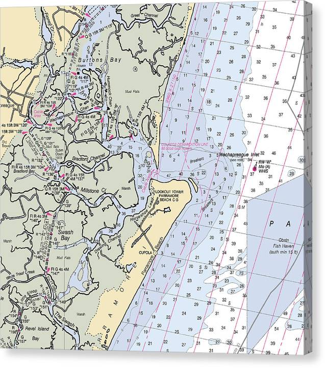 Wachapreague Inlet-Virginia Nautical Chart Canvas Print