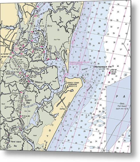 A beuatiful Metal Print of the Wachapreague Inlet-Virginia Nautical Chart - Metal Print by SeaKoast.  100% Guarenteed!