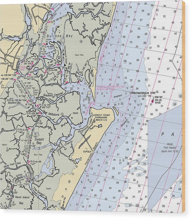 Wachapreague Inlet-Virginia Nautical Chart Wood Print