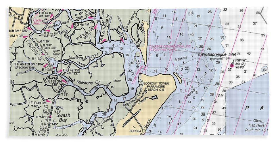 Wachapreague Inlet-virginia Nautical Chart - Beach Towel