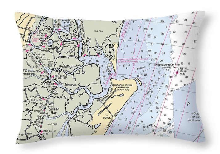 Wachapreague Inlet-virginia Nautical Chart - Throw Pillow