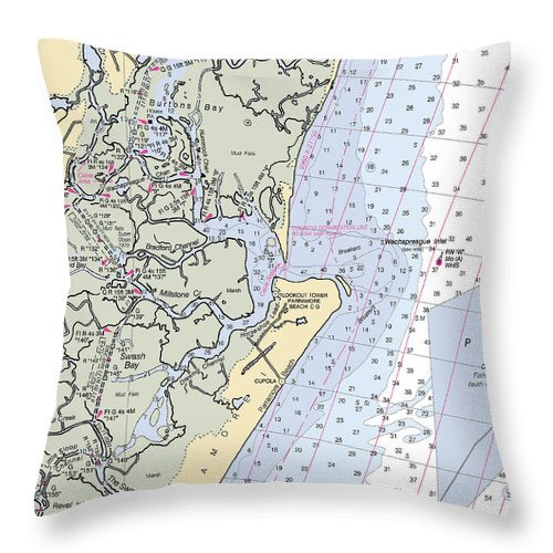 Wachapreague Inlet-virginia Nautical Chart - Throw Pillow